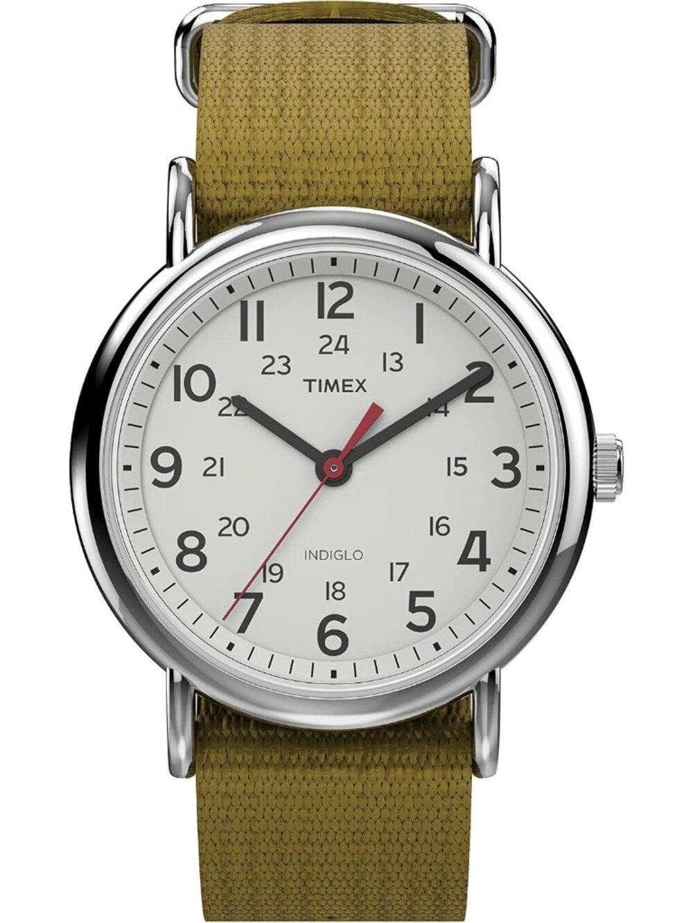 Unisex Green/White Adjustable Durable Nylon Fabric Slip Through Strap Wristwatch